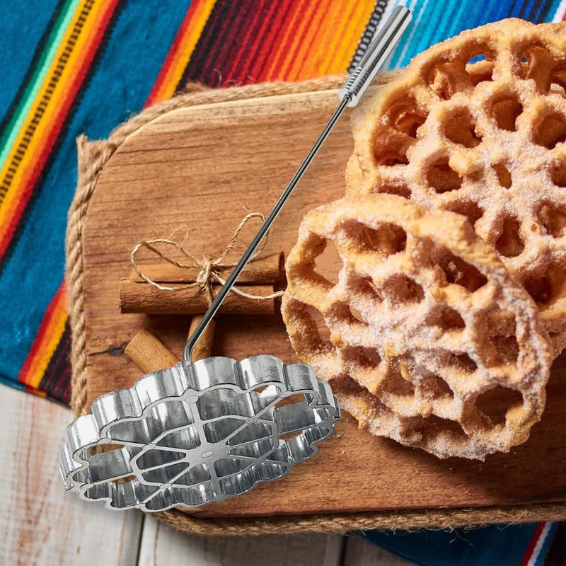 RO*TEL Bunuelos Mold with Handle,Rosette Timbale Iron Set Aluminum Waffle Molds with Handle,Funnel Cake Ring,Molde Para Buñuelos De Viento Maker Mexicanos,Rosette Cookie Cutter Tool - Image 4